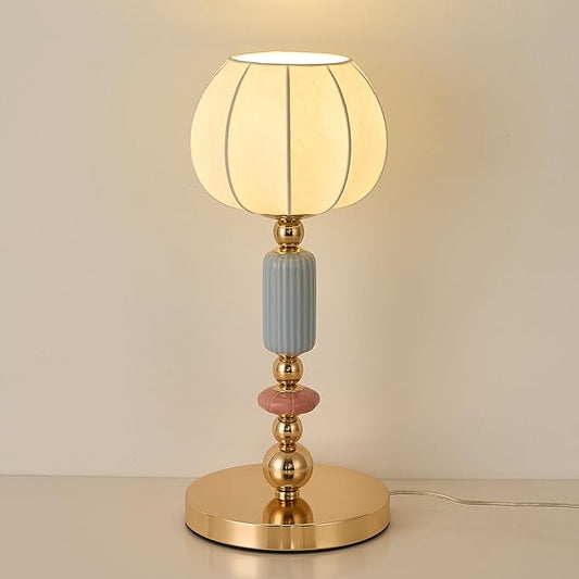 Modern Imitated Silk Table Lamp Plug in Metal Base Desk Light with Plug Cord Switch for Bedroom Bedside Living Room