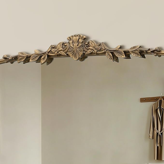 Besdomus Large Gold Wall Mirror: 48"x33" Baroque Vintage Fireplace Arched Mirror - Traditional Ornate Antique for Bedroom/Entryway/Bathroom/Vanity/Living Room - Ideal for Fashion-Conscious
