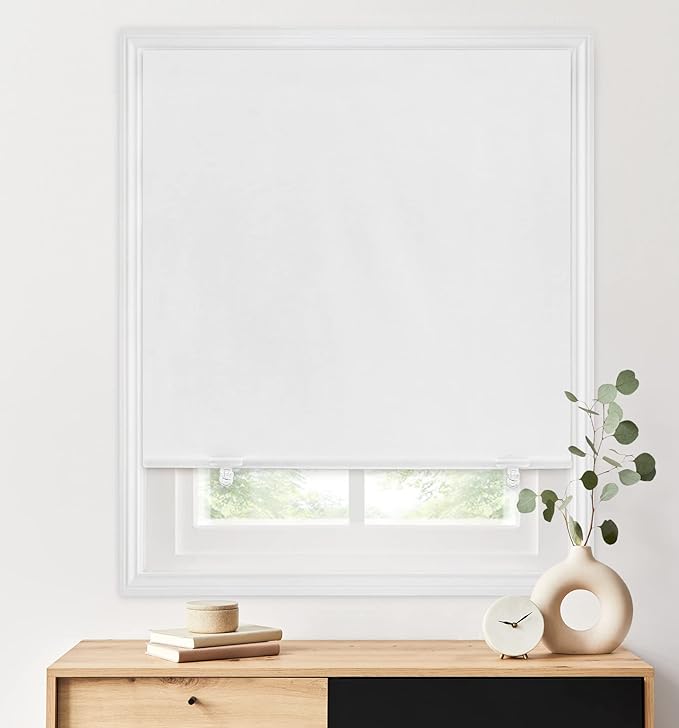 LazBlinds 100% Blackout Roller Shades, No Tools No Drill Cordless Blinds for Windows, Thermal Insulated UV Protection Privacy Window Shades for Bedroom (36''W x 72''H, White)