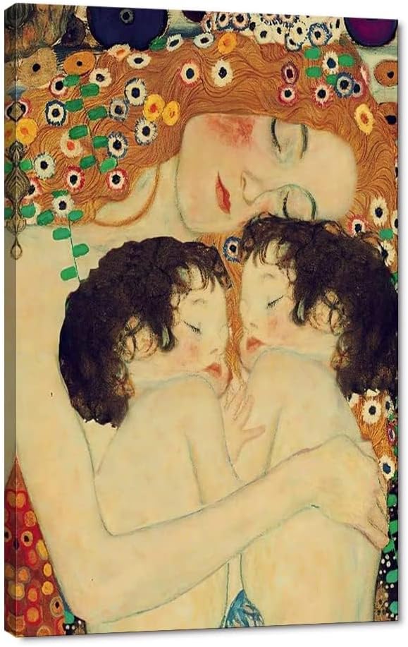 Yatsen Bridge Mother Canvas Wall Art for Living Room Gustav Klimt Style Art Print Home Decoration Stretched and Framed Ready to Hang 28x44 inch