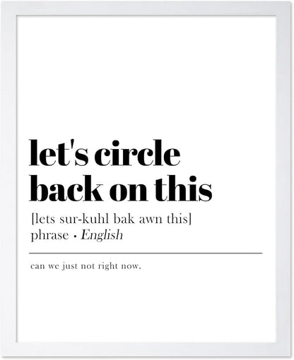 Poster Master Typography Poster - Retro Dictionary Print - Let's Circle Back on This Definition, Book Page, Funny - Gift for Colleague, Friend - Wall Decor for Home, Office, 11x14 White Framed