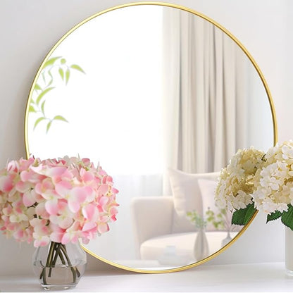 Circle Gold Mirror, Round Mirror 20 inch, Circle Wall Mirror Metal Frame, Round Wall Mounted Mirrors for Bathroom, Living Room, Bedroom, Rustic, Vanity, Entryway