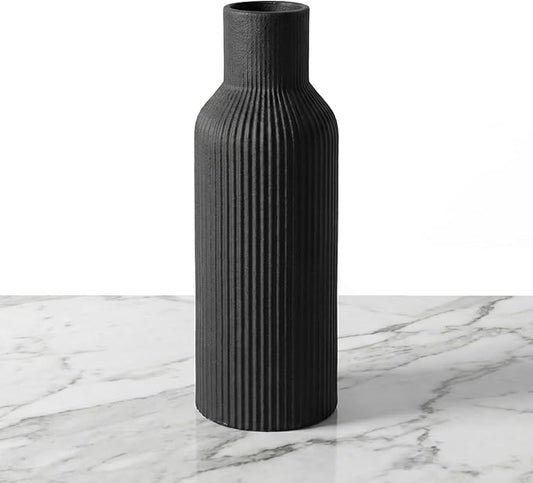 Large Black Tall Ceramic Vase,Modern Smooth Vertical Ribbed, Nordic Minimalist for Pampas Dried & Fresh Flowers, Home Decor for Living Room, Coffee Table, Bookshelf, Entryway, Farmhouse