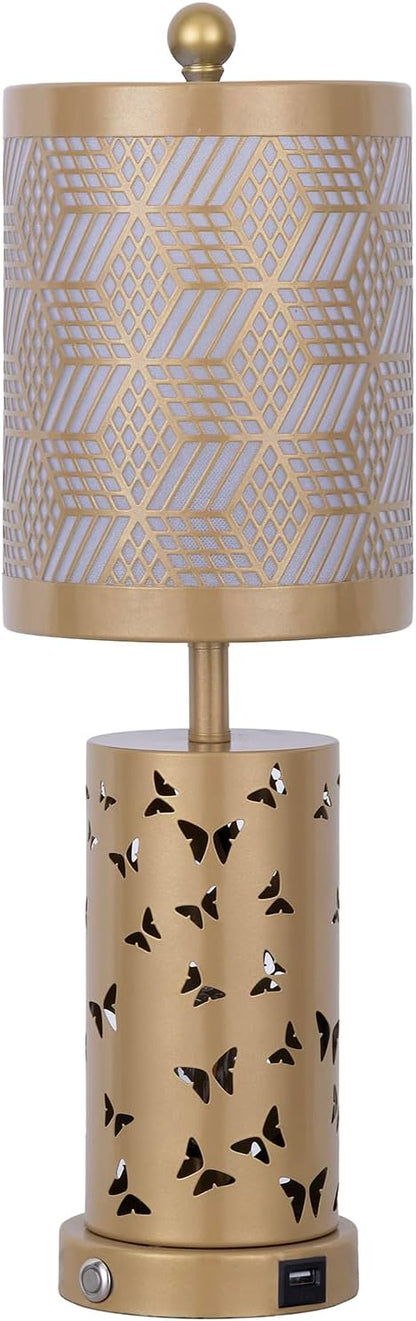 Warm White Butterfly Night Light - USB Cordless Table Lamp with Rotating Projection, Portable Bedside Light for Bedroom, Coffee Shop, Gifts for Women, Mom, Birthday (Gold Lamp)