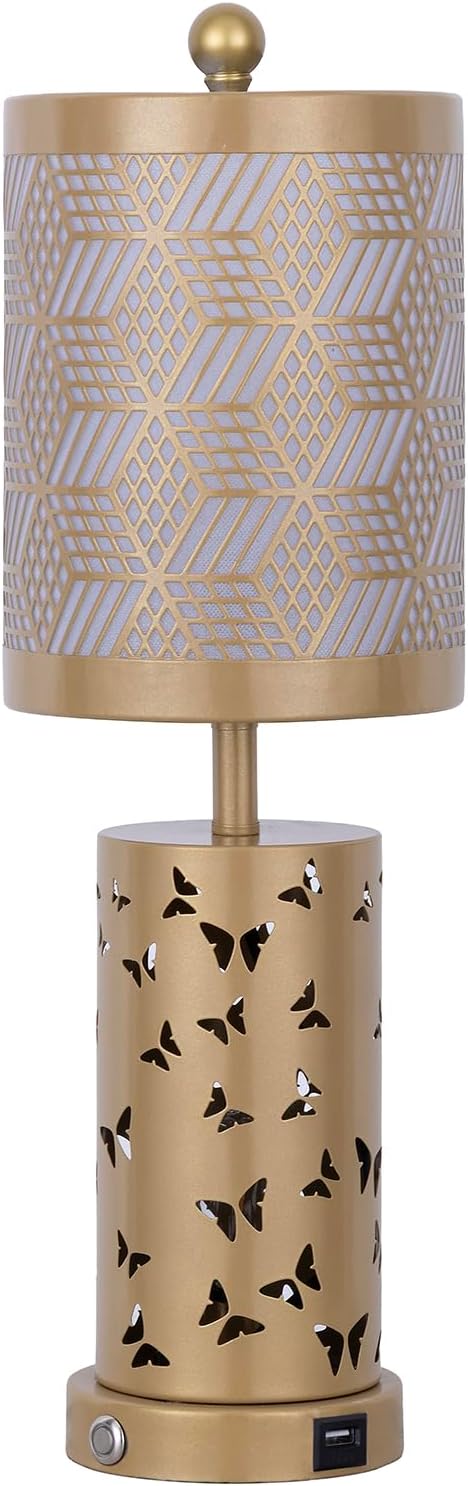 Warm White Butterfly Night Light - USB Cordless Table Lamp with Rotating Projection, Portable Bedside Light for Bedroom, Coffee Shop, Gifts for Women, Mom, Birthday (Gold Lamp)