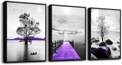 DZRWUBHS Wall Art, 3pcs 12x16in Black Framed Canvas, Modern Bathroom Wall Decor Painting, Abstract Wall Art for Living Room, Bedroom, Kitchen, Dormitory
