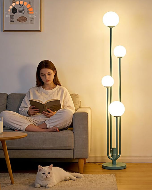 Lightdot Green Globe Floor Lamp 4-Lights Dimmable Floor Lamps with 3000K Bulbs Included Unique Modern Standing Tall Lamp with 5Lbs Heavy Base for Living Room/Bedroom