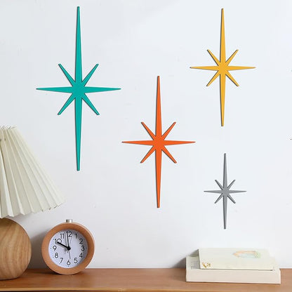 Blulu 4 Pcs Cast Iron Starburst Shaped Wall Decor Metal Mid Century Modern Decor Retro Atomic Stars Wall Art Elegance Accents Vintage Celestial Whimsigoth Hangings for Home Office Room(Retro)