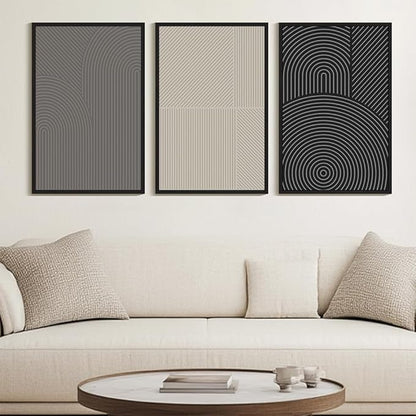 Drsoum Minimalist Abstract Wall Art Framed Modern Boho Neutral Line Wall Decor Mid Century Geometric Artwork Bedroom Living Room 24x36in Black Framed