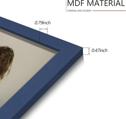 YESKAY 8x10 Picture Frame Set of 9, Display Pictures 5x7 with Mat or 8 x 10 Without Mat, Multi Photo Frames for Wall Mounting or Table Top Display, Blue