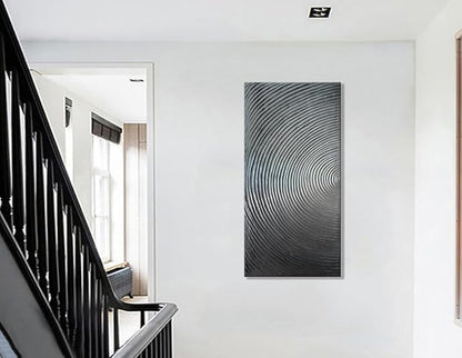 Slyart Handmade Modern Abstract Painting 3D Heavy Textured Canvas Wall Art 20x40 Inches Minimalism Silver Artwork Vertical Painting on Canvas Gradient Color Wall Decor