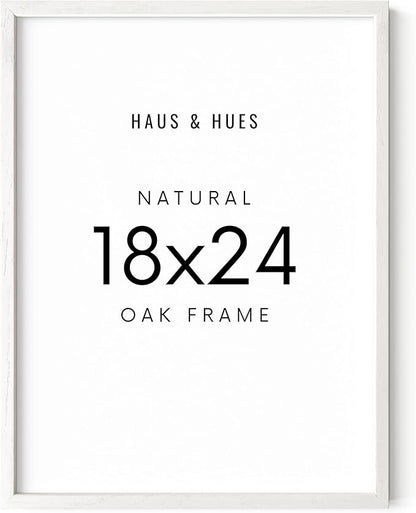 HAUS AND HUES White Oak Wood 18x24 Picture Frame - Oak Poster Frame, Wall Mount for Artwork (White Oak Frame)