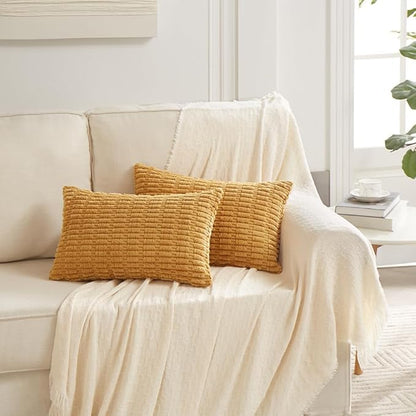 Fancy Homi 4 Packs Decorative Throw Pillow Covers for Living Room Couch Bed, Modern Farmhouse Boho Home Décor Accent Cushion Case, 24" x 12", Mustard Yellow
