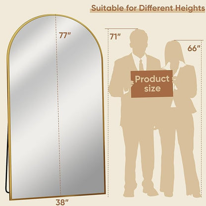Full Length Mirror, 77"x38" Oversized Arched Mirror Large Standing Mirrors, Tall Mirrors Body Floor Mirror for Bedroom Living Room Aluminum Frame, Gold