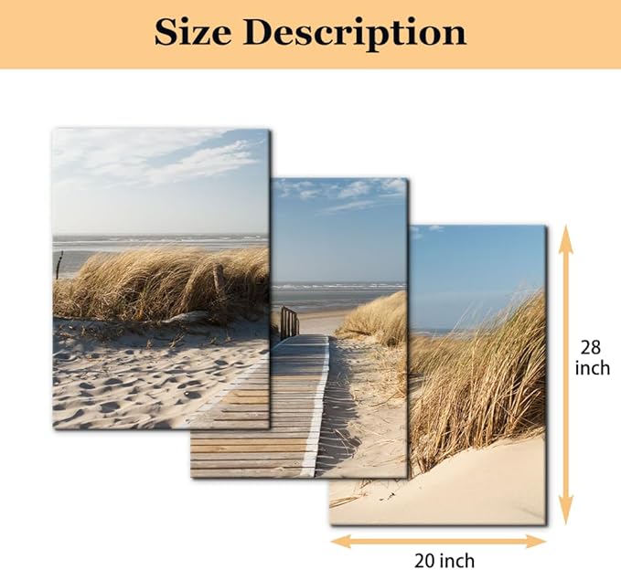 Pacimo Coastal Beach Wall Art - Pathway to Shoreline Painting on Canvas for Home Wall Decor - Oceanside Sea Grass Modern Artwork Prints on Canvas - Framed and Ready to Hang - 20"x28" - 3 Panel