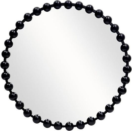 Round Black Mirror 30'', Beaded Mirror for Wall, Spherical Frame Large Circle Mirror for Bathroom, Dining Roon, Bed Room, Entryway