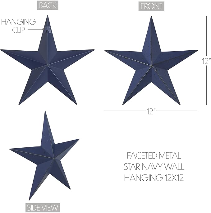 VHC Brands Patriotic Faceted Metal Star Wall Hanging 12x12, Independence Day Decor, American Star Design, Distressed Appearance Metal Wall Art