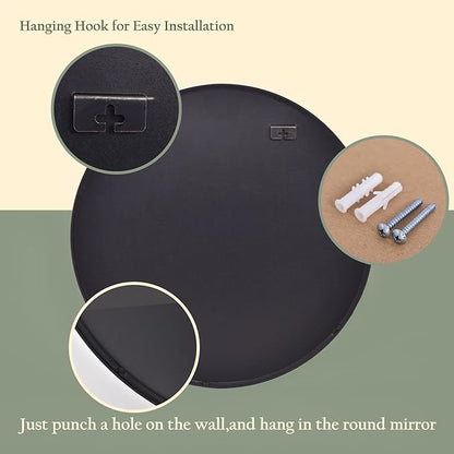 HARRITPURE Round Mirror 15.7 Black Wall Mounted Circle Mirrors Vanity Mirror with Brushed Aluminum Alloy Frame Modern Decoration for Bathroom, Living Room, Vanity, Bedroom, Entryway