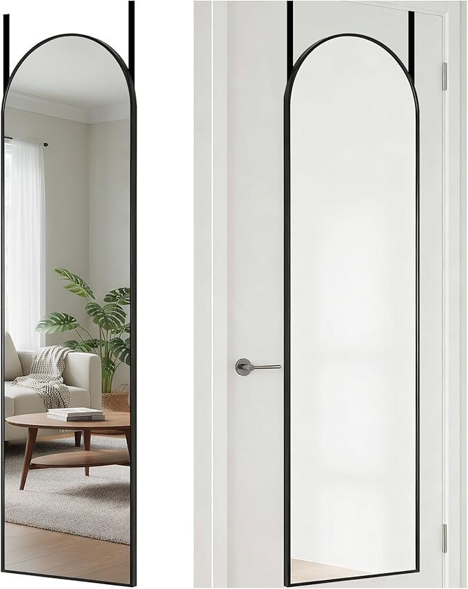 DUMOS Full Length Mirror 47x14 Inches - Arched Full Body Door Hanging Wall Mounted Aluminum Alloy Frame Mirror for Bedroom, Dressing Room, Entryway, Black