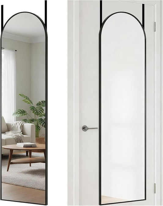 DUMOS Full Length Mirror 47x14 Inches - Arched Full Body Door Hanging Wall Mounted Aluminum Alloy Frame Mirror for Bedroom, Dressing Room, Entryway, Black