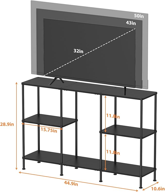 TV Stands for Living Room, Black TV Stand for 50 Inch TV, Tall Entertainment Center with 3 Tier Open Storage,TV Console Table for Bedroom, Media Cabinet with Shelves for 50 43 40 32 Inch TV, Black