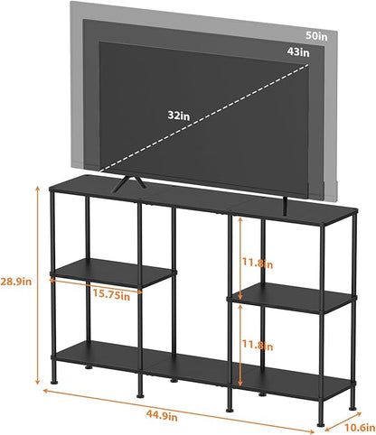 TV Stands for Living Room, Black TV Stand for 50 Inch TV, Tall Entertainment Center with 3 Tier Open Storage,TV Console Table for Bedroom, Media Cabinet with Shelves for 50 43 40 32 Inch TV, Black