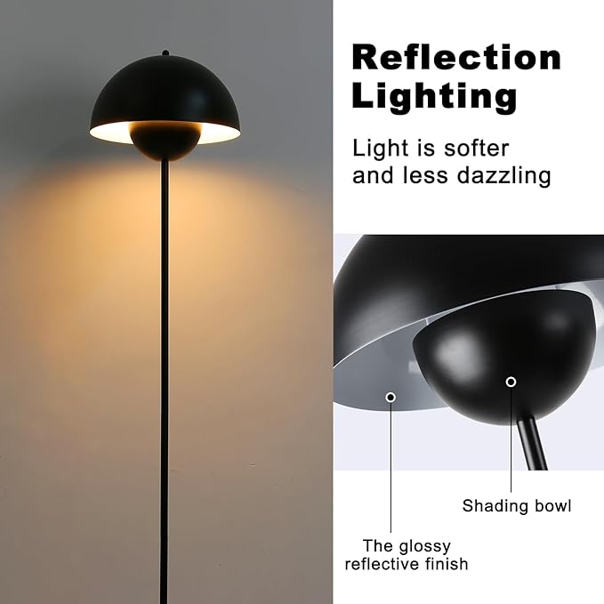 COSYLUX Modern Floor Lamp for Living Room, Industrial Tall Standing Lamp for Bedroom, Metal Shade Reflecting Light Reading Floor Lamp for Office, Nursery Room, Corner(Matte Black)