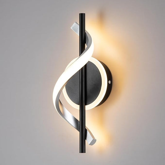 EIDISUNY LED Wall Sconces Indoor, 12W LED Wall Mount Lights, Modern Spiral Wall Lamp, 3000K Warm White LED Light Fixture for Stairs Living Room Bedroom Aisle Hallway (Warm White, Black)