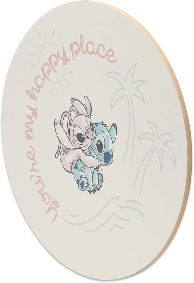 Disney Lilo and Stitch You're My Happy Place Wood Wall Decor - Adorable Stitch and Angel Sign for Bedroom or Nursery