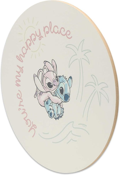 Disney Lilo and Stitch You're My Happy Place Wood Wall Decor - Adorable Stitch and Angel Sign for Bedroom or Nursery