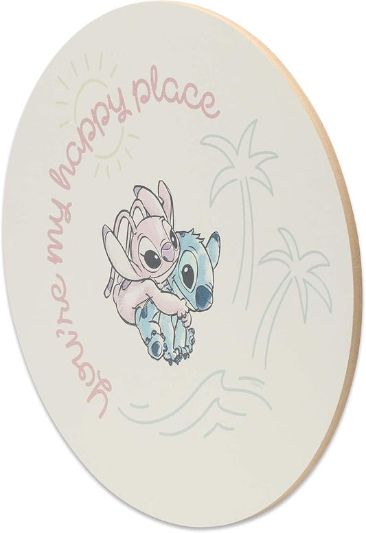 Disney Lilo and Stitch You're My Happy Place Wood Wall Decor - Adorable Stitch and Angel Sign for Bedroom or Nursery