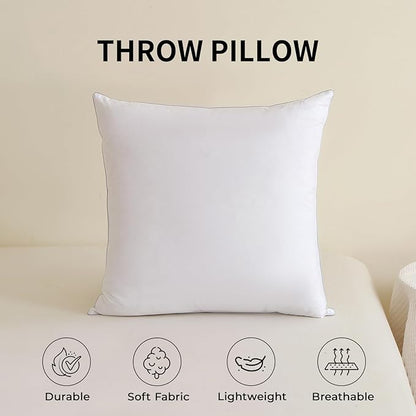Throw Pillow Insert (Pack of 2, White), Goose Feather and Polyeser Throw Pillow for Decorative Cushion Bed Couch Sofa - Non-Deforming Over Time (22x22 Inch (Pack of 2))