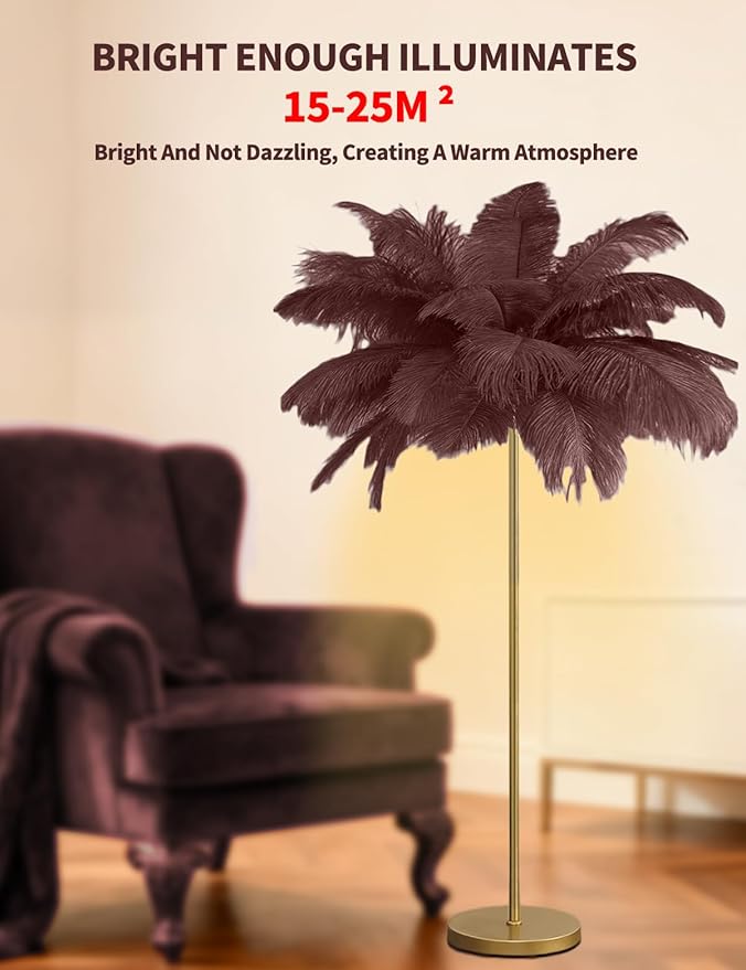 Feather Floor Lamp,Fluffy Ostrich Feather Floor Lamp for Bedroom,3 Color Temperatures Led Corner Modern Floor Lamps for Living Room Christmas Home Decor House Warming Gifts,63″ Height (Coffee)
