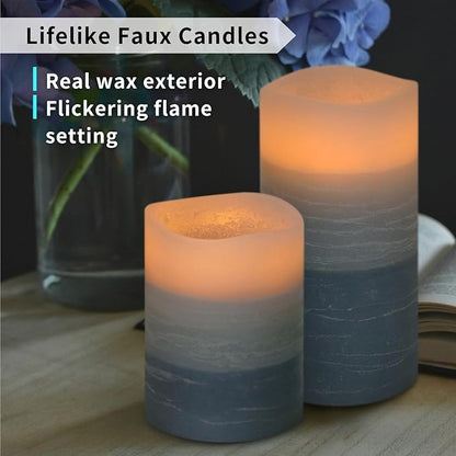 FURORA LIGHTING Blue Ombre Flameless Candles - Real Wax, Adjustable Brightness, Remote & Timer - 4 Pillars (3x4, 3x6) and 4 Votives, 8-Pack, Battery Operated
