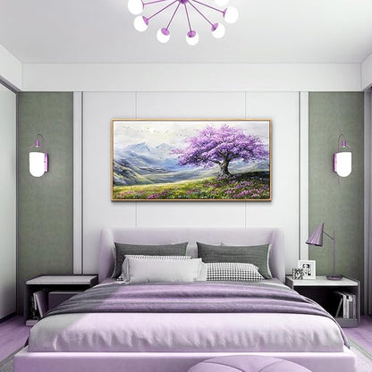 ZUITINGHUA Large Canvas Wall Art For Living Room Wood Framed Wall Decor For Bedroom Office Decorations Abstract Scenery Wall Paintings Purple Tree Pictures Artwork Aesthetic Home Mural 24x48 In