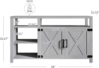BELLEZE 58" TV Stand for TVs Up to 65", Modern Entertainment Center & TV Cabinet with Storage Shelves and Cabinet, Wood Storage Cabinet Media Console Table for Living Room Bedroom, Stone Grey