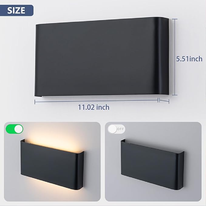 LED Modern Matte Black Wall Sconce 2 Pack Aluminum Indoor LED Up and Down Modern Bathroom Wall Lighting Fixtures for Living Room Bedroom 15W Black Wall Light.5 CCT Adjustable 3000K-6500K