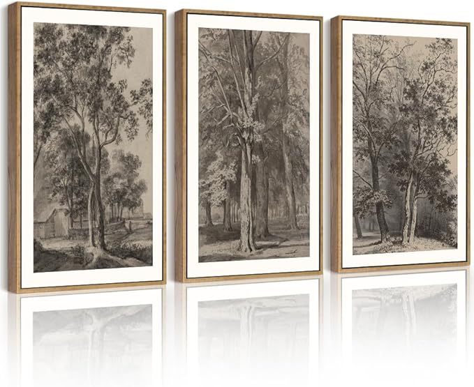 Drsoum Vintage Black Tree Wall Art Framed Retro Antique Forest Prints Modern Rustic Artwork Farmhouse Ready to Hang 11x14in Natural Framed