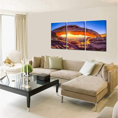 KREATIVE ARTS - Sunrise At Mesa Arch In Canyonlands National Park Near Moab Utah USA Canvas Photography Print 3 Panel Art Frameless Canvas Print Wall Art Ready to Hang