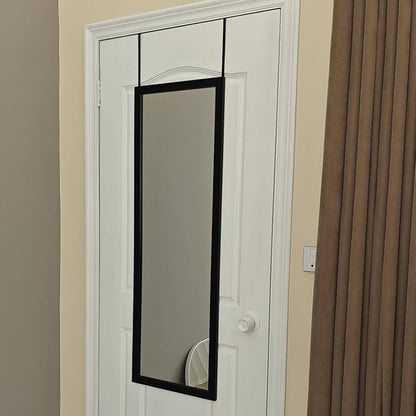 whitebeach Full Body Length Door Hanging Wall Mounted Mirror with 2 Metal Hangers for Bedroom Living Room Bathroom(Black, 48 * 16")