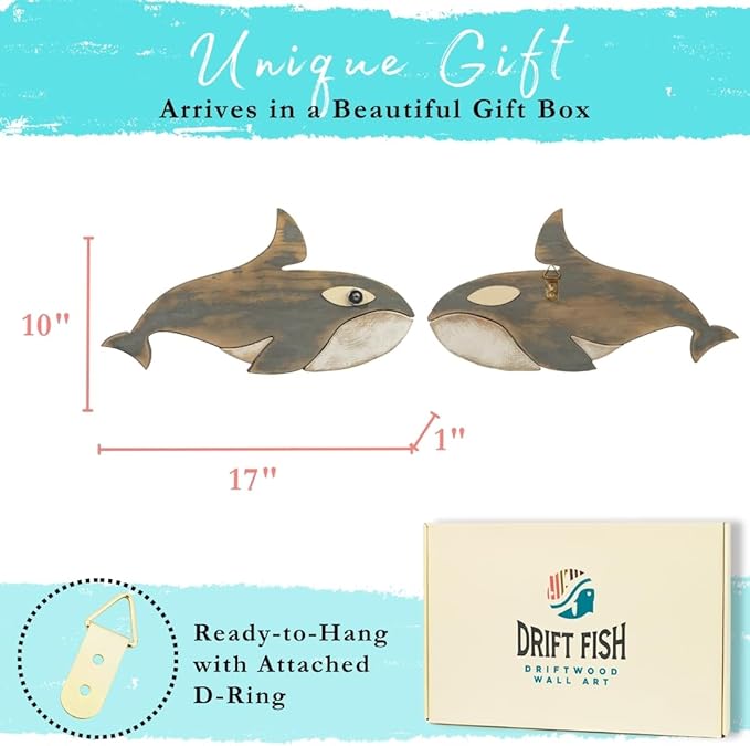 Driftwood Fish Nautical Wall Decor - Handmade Wooden Rustic Coastal Wall Art for Living Room, Bedroom, Office, Bathroom - Ocean Beach Decoration (Finn)