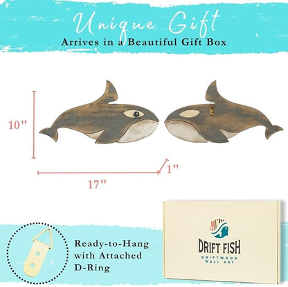 Driftwood Fish Nautical Wall Decor - Handmade Wooden Rustic Coastal Wall Art for Living Room, Bedroom, Office, Bathroom - Ocean Beach Decoration (Finn)