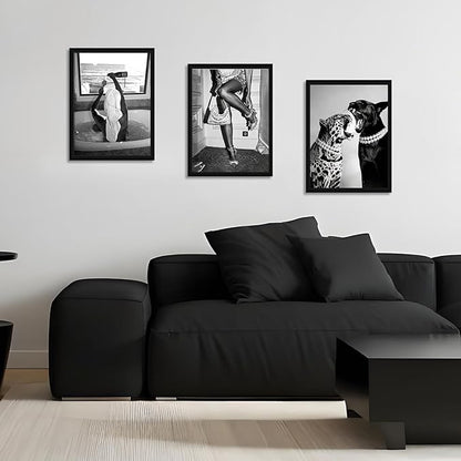 3Pcs Fashion Leopard Print Canvas Wall Paintings Funny Woman Drinking In Bathtub Paintings Print Black And White Photography Beautiful Chic Woman Preppy Postesr For Bedroom Hallway 12×16 Inch Unframed