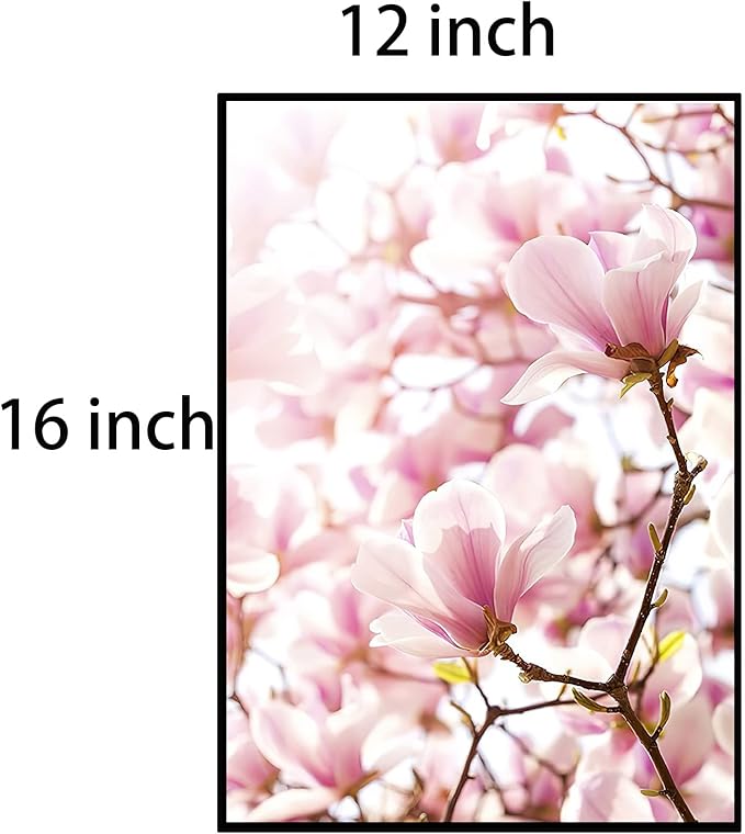 Framed Scandinavian Flower Canvas Poster Pink Magnolia Floral Print Painting Nordic Smile Quote Art Wall Pictures for Living Room Office Bedroom Home Decor -3 Pack (12 X 16Inch)