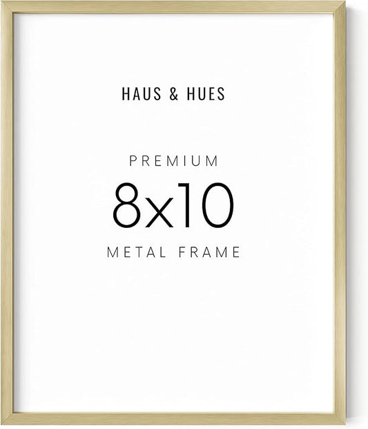 HAUS AND HUES 8x10 Gold Picture Frame - Modern Aluminum Wall Art Display - Lightweight 8x10 Frame for Photos, Prints, Posters - Ready-to-Hang Vertically & Horizontally