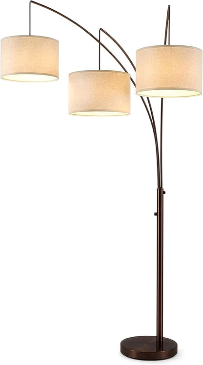 Brightech Trilage Arc Floor Lamp - Large Standing Lamp with 3 Fabric Shades & LED Bulbs for Living Room Over the Sofa, Reading, Multi-Head Traditional Tree Floor Lamp for Bedroom - Oil Rubbed Bronze