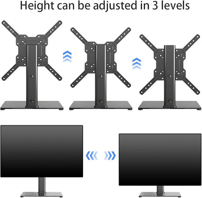 Universal TV Stand Base, Table Top TV Stand for 17-55 Inch LCD/LED TVs, Height Adjustable Monitor Mount Stand with Tempered Glass Base Holds up to 88lbs VESA 400x400mm, TS102