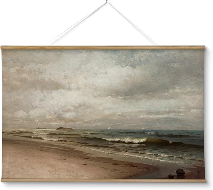 ARPEOTCY Extra Large Vintage Framed Wall Art, 36x54 Inch Coastal Ocean Beach Seascape Hanging Canvas Prints Scroll Wall Art Decor for Living Room Bedroom, Retro Scenery Pictures Above of Bed
