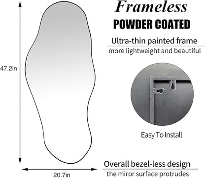 Irregular Frameless Mirror, 47.2"x21.4" Asymmetrical Aesthetic Wall Mirror, Modern Organic Shape Mirrors for Living Room Bedroom Entryway Hallway, Horizontal or Vertical Hanging