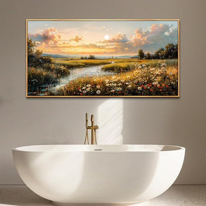 FUHAIHUA Wood Framed Canvas Wall Art For Living Room Wall Decor For Bedroom Office Wall Decoration Sunset Landscape Painting Farmhouse Pictures Artwork Room Aesthetic Home Decor 20x40 In